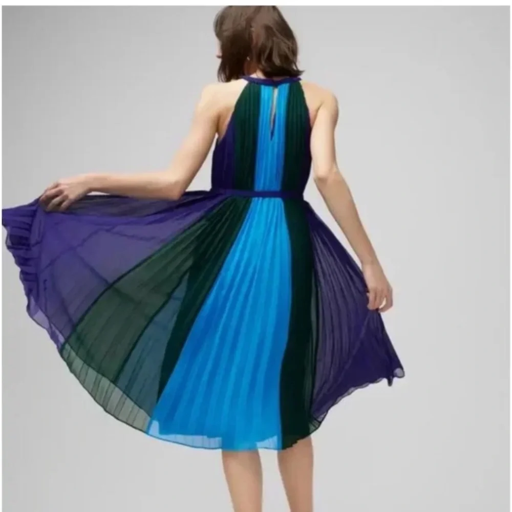 White House Black Market Pleated Colorblock Halter Dress - Picture 2 of 6